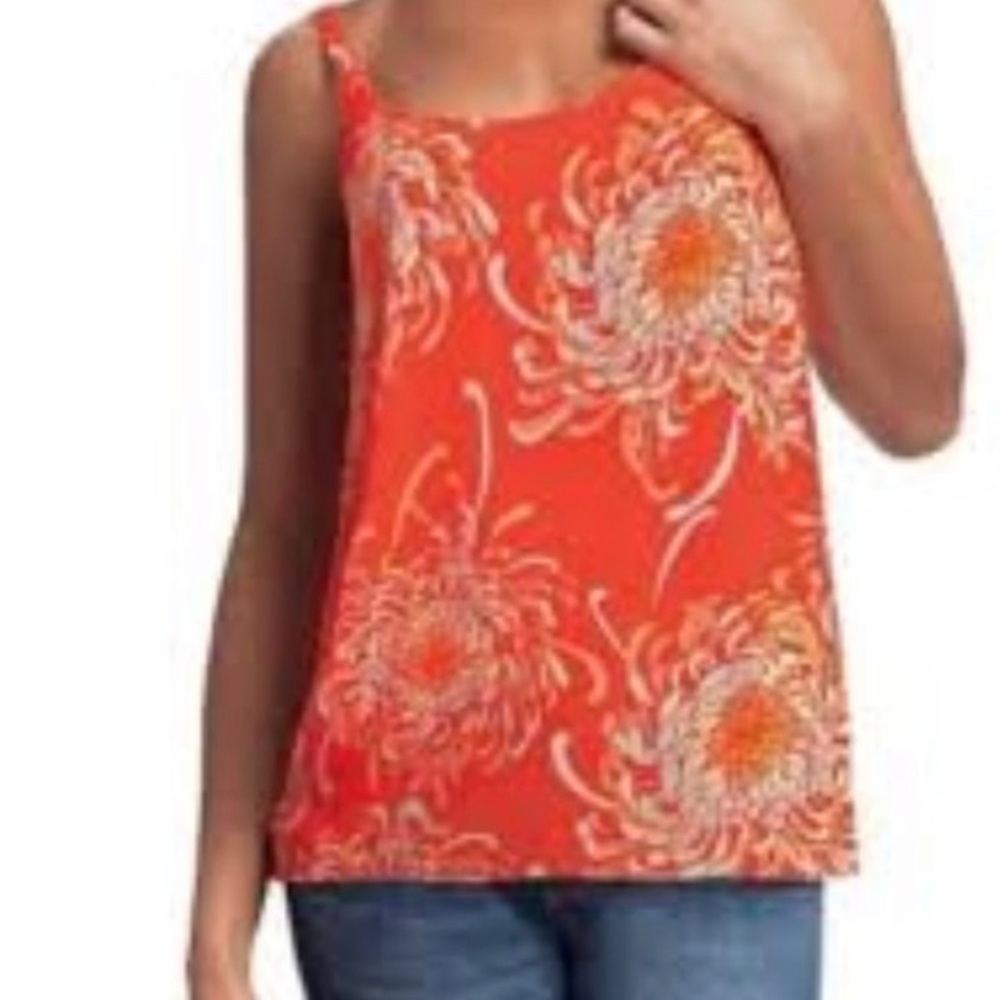 Cabi Blouse Shirt Top Womens Size M Medium Sleeveless Floral Rayon Orange